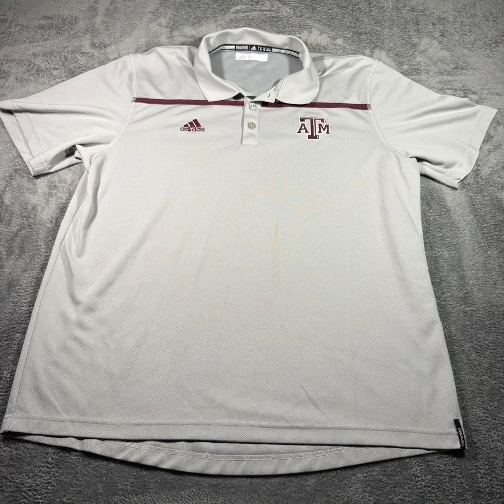 Adidas Texas A&M Aggies Climalite Polo Shirt Mens XL Gray Maroon Short Sleeve